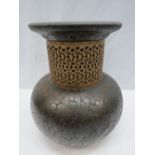 A pottery vase with filigree collar, height 26cm.