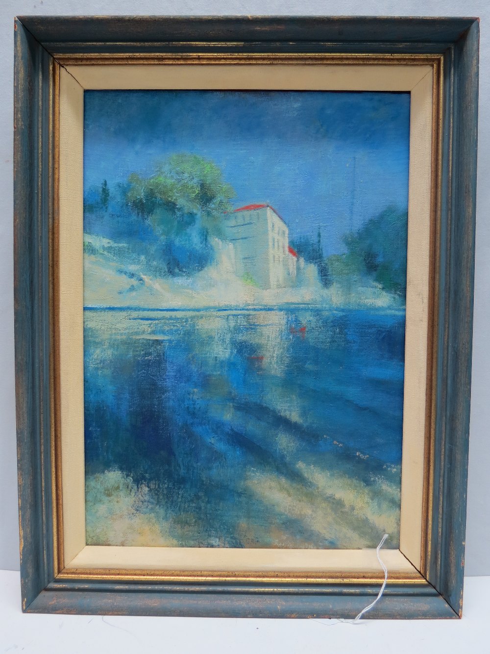 Beryl Fraenkel. River at Pont du Gard. Oil on Canvas stretched over board. Named verso. 47 x 33cm.