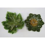 Two large Bretby pottery leaf dishes, 28 and 25cm.