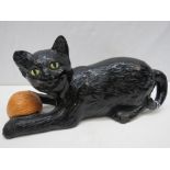 A Bretby pottery figure of a cat with a ball of wool, 25cm.