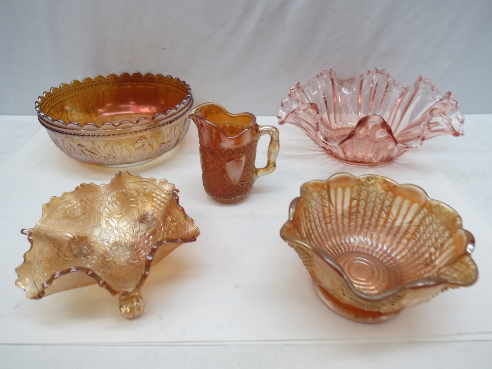 A collection of Carnival glassware; a sm