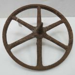 A rustic iron wheel, 38cm dia.