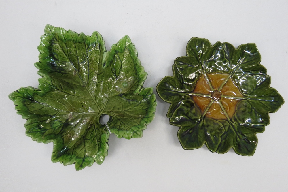 Two large Bretby pottery leaf dishes, 28