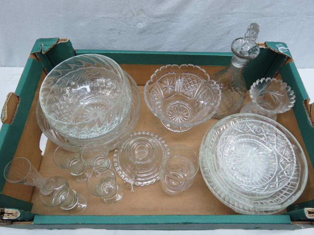 A collection of glassware, a glass decan