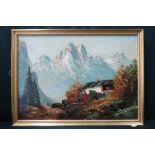A Swiss Alpine scene, oil on canvas, cir