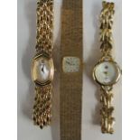 Three ladies yellow metal bracelet watch