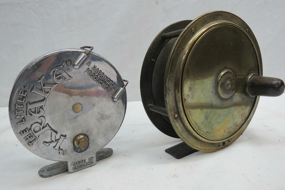 A large brass Victorian fly-fishing reel