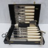 A cased set of fish knives and forks (si