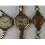 Three ladies vintage 9ct gold watches, o