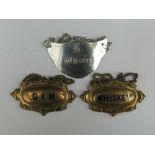 A silver 'Whiskey' bottle label, hallmar