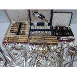 Several cased sets of plated flatware: t