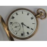 An open face 9ct gold pocket watch, jewe