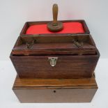 An oak workbox (30cm) with a darning mus
