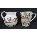 A Crown Staffordshire hunting scene jug,