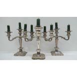 A fine suite of silver plated candelabra