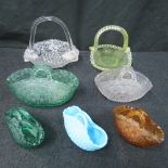 Five small pressed glass French baskets
