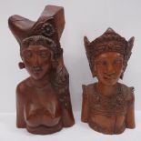 Two hardwood Balinese busts one male, 23