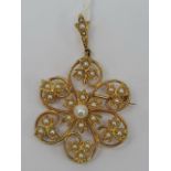 A 9ct gold openwork floral pattern pearl