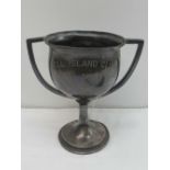 A Britannia metal plated trophy, engrave