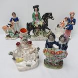 Four Staffordshire flat back figures and