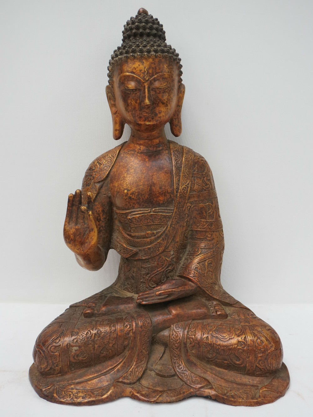 An early 20thC cast brass Oriental Buddh - Image 2 of 2