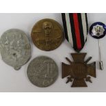 Three Rally badges, WWI Hindenburg medal