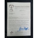 A letter from The Young Variety Club, thanking Ronnie for raising money for them (he did a lot of