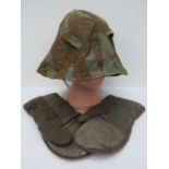 Army driving gloves and helmet cover.