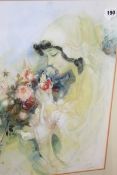 A WATERCOLOUR AND GOUACHE STUDY GIRL WITH ROSES BY TONY GIBBONS AND A VICTORIAN WATERCOLOUR