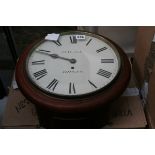 AN EARLY 19TH.C.MAHOGANY CASED WALL CLOCK WITH FUSEE MOVEMENT AND PAINTED DIAL, SIGNED D.HALL,