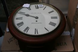 AN EARLY 19TH.C.MAHOGANY CASED WALL CLOCK WITH FUSEE MOVEMENT AND PAINTED DIAL, SIGNED D.HALL,