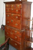 AN 18TH.C.OAK AND MAHOGANY CROSSBANDED CHEST ON CHEST