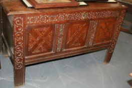 AN 18TH.C.OAK AND INLAID COFFER