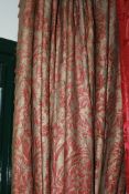 A PAIR OF INTERLINED COTTON CHINTZ CURTAINS WITH TIE BACKS EACH 320 X 330CMS