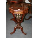 A VICTORIAN MAHOGANY AND INLAID TRUMPET WORK TABLE