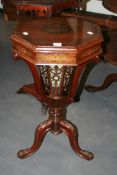 A VICTORIAN MAHOGANY AND INLAID TRUMPET WORK TABLE