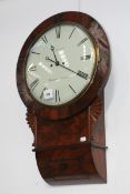 A REGENCY FLAME MAHOGANY CASED DROP DIAL WALL CLOCK WITH TWIN TRAIN FUSEE MOVEMENT AND PAINTED