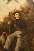 A 19TH CENTURY OIL ON CANVAS MAN AND SPORTING DOG