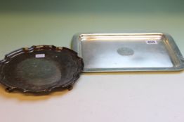 A SILVER DRESSING TABLE TRAY, B'HAM 1936, 13ozs TOGETHER WITH A SILVER SALVER SHEFFIELD 1913,