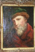 A 19TH.C.OIL ON CANVAS PORTRAIT STUDY ATTRIBUTED  VERSO TO RICHARD JONES AND VARIOUSLY INSCRIBED