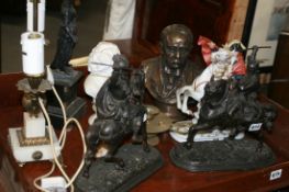 A PAIR OF LATE VICTORIAN SPELTER FIGURINES, OTHER FIGURES,ETC