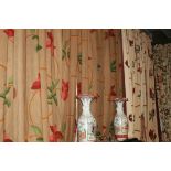 A PAIR OF COTTON WEAVE FAUX CREWEL WORK INTERLINED CURTAINS EACH 310 X 240CMS TOGETHER WITH A