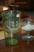 AN ETCHED GREEN GLASS VASE,ETC