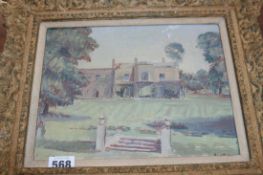 DAVID ROLT. OIL ON BOARD GEORGIAN COUNTRY HOUSE WITH COLLECTOR'S LABEL VERSO