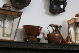 A PAIR OF COPPER WALL LANTERNS AND OTHER COPPERWARE