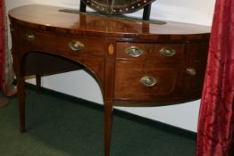 A GEO.III.MAHOGANY INLAID BOW FRONT SIDEBOARD/SERVER