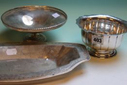 A SILVER PEDESTAL BOWL WITH CHASED RIM DATED CHESTER 1905, 6ozs, A SILVER PEDESTAL COMPORT WITH