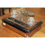 A VICTORIAN MAHOGANY DESKSTAND WITH INTEGRAL LETTER SCALE