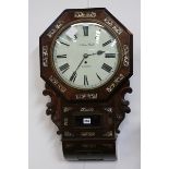 A REGENCY ROSEWOOD AND MOTHER OF PEARL INLAID DROP DIAL FUSEE WALL CLOCK, THE DIAL SIGNED ARTHUR