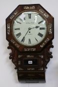 A REGENCY ROSEWOOD AND MOTHER OF PEARL INLAID DROP DIAL FUSEE WALL CLOCK, THE DIAL SIGNED ARTHUR